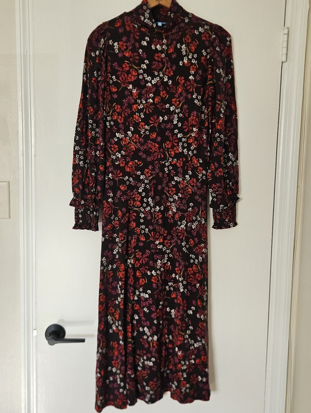 Draper James Womens Dress XS Midi Floral Cottage Modest Ruffle Stretch Prairie